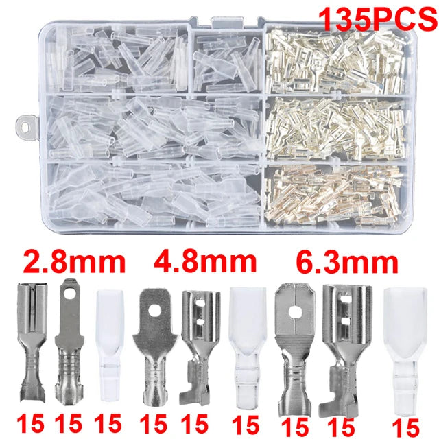 Insulated Crimp Terminal & Spade Connector Kit – 2.8/6.3mm (135 to 1000pcs)