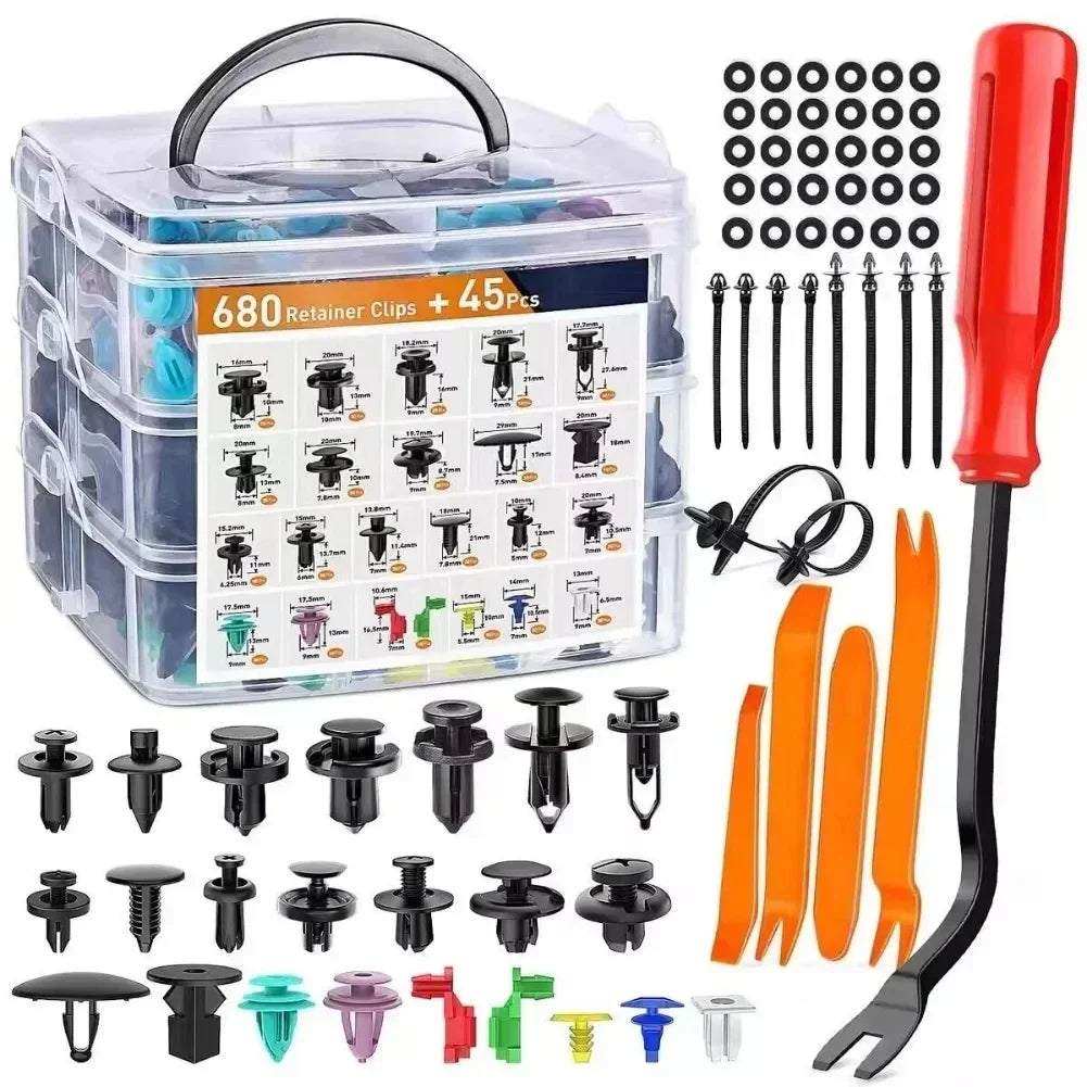 Car Fastener Clip Kit – Push Retainer Pins & Rivets (100 to 925 pcs)