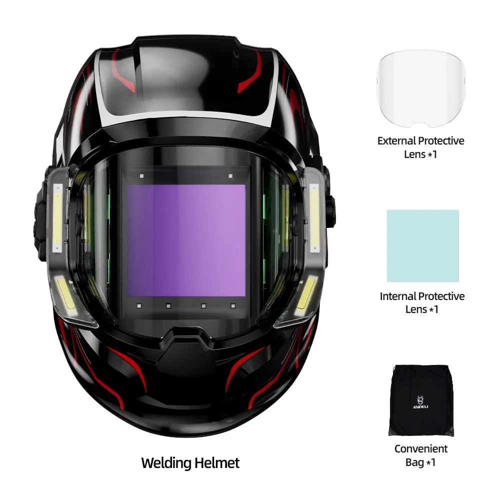 ANDELI Auto-Darkening Welding Helmet | 6 Arc Sensors | 1/1/1/2 Optic | Large View | CE Certified