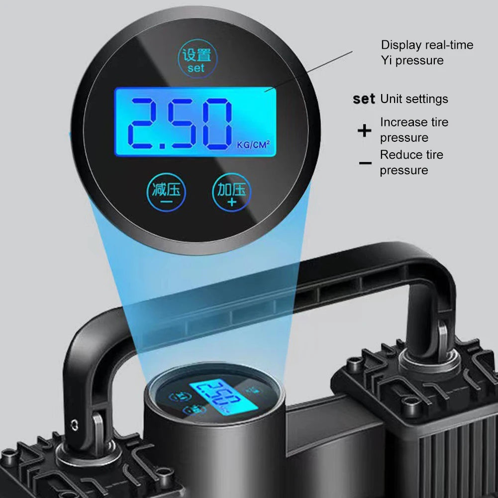 Shunmaii 12V 150PSI Dual Cylinder Tyre Inflator – Heavy Duty Electric Air Pump with LED Light