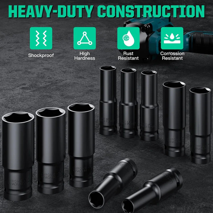 1/2" Drive Impact Socket Set | 10, 15 & 20 Piece CR-V Metric Sets