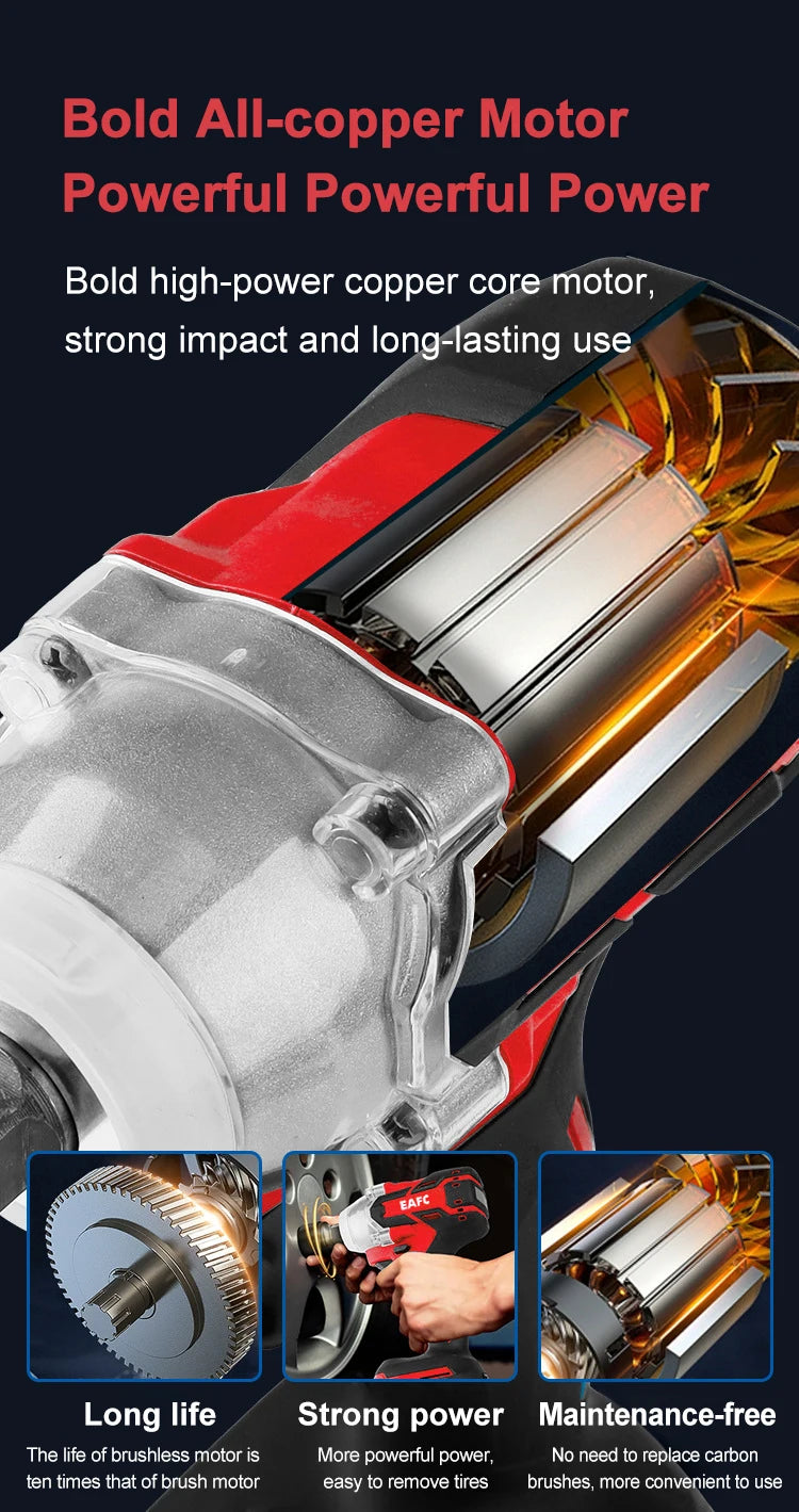 EAFC 350Nm Brushless Cordless Impact Wrench | USB Rechargeable | 30Wh & 60Wh | LED Light