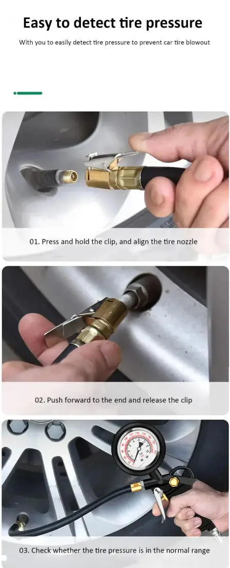 Tire Pressure Gauge 220PSI – Car, Truck & Motorcycle Tyre Inflator with Flexible Hose