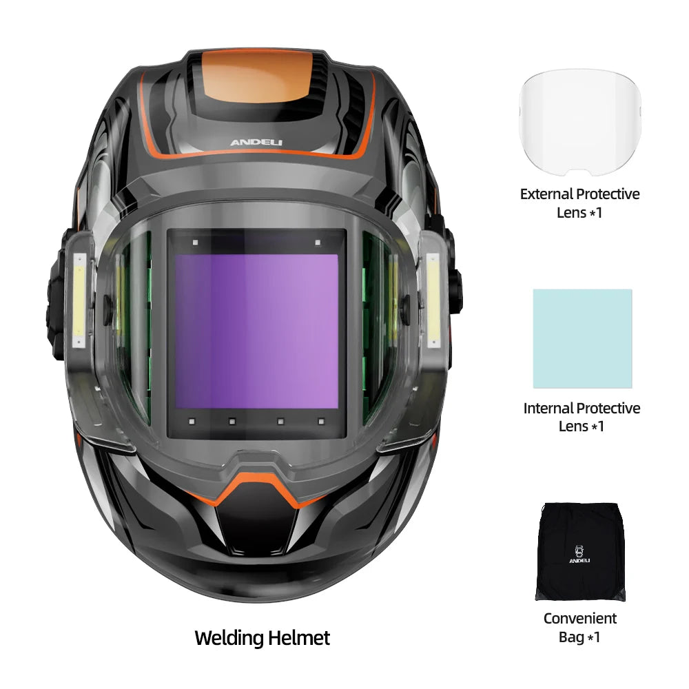 ANDELI Auto-Darkening Welding Helmet | 6 Arc Sensors | 1/1/1/2 Optic | Large View | CE Certified