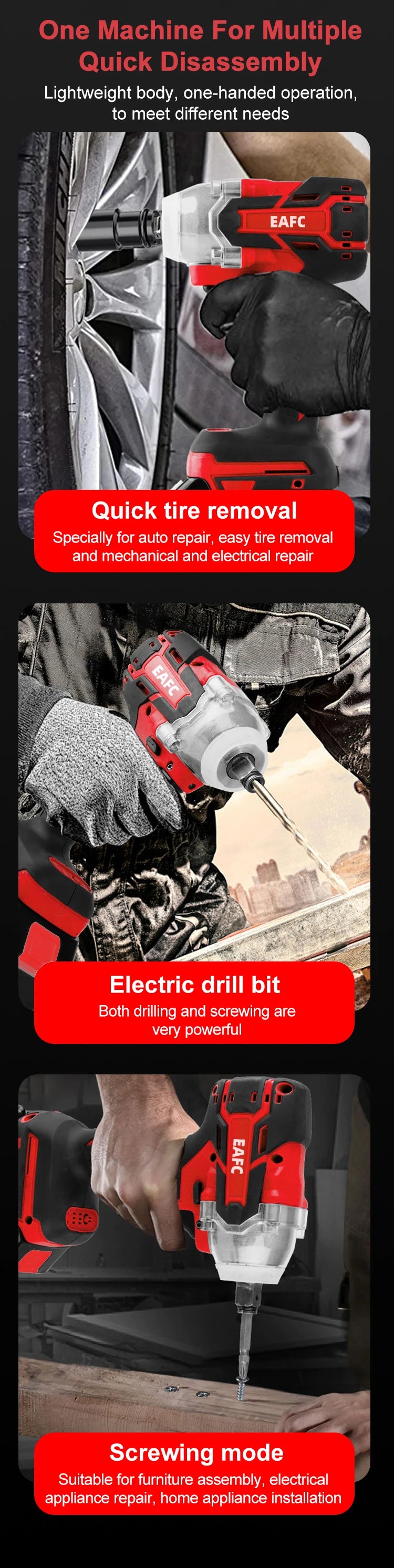 EAFC 350Nm Brushless Cordless Impact Wrench | USB Rechargeable | 30Wh & 60Wh | LED Light