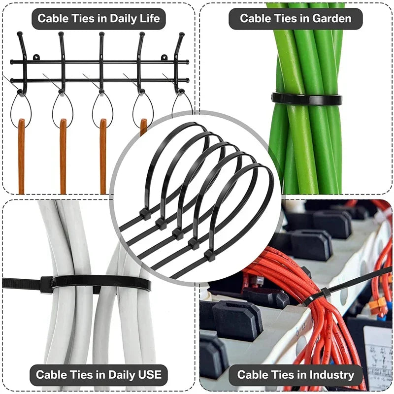 Nylon Cable Ties – Self-Locking Zip Ties, Black & White, 3–4mm Width, 100–1000pc Packs