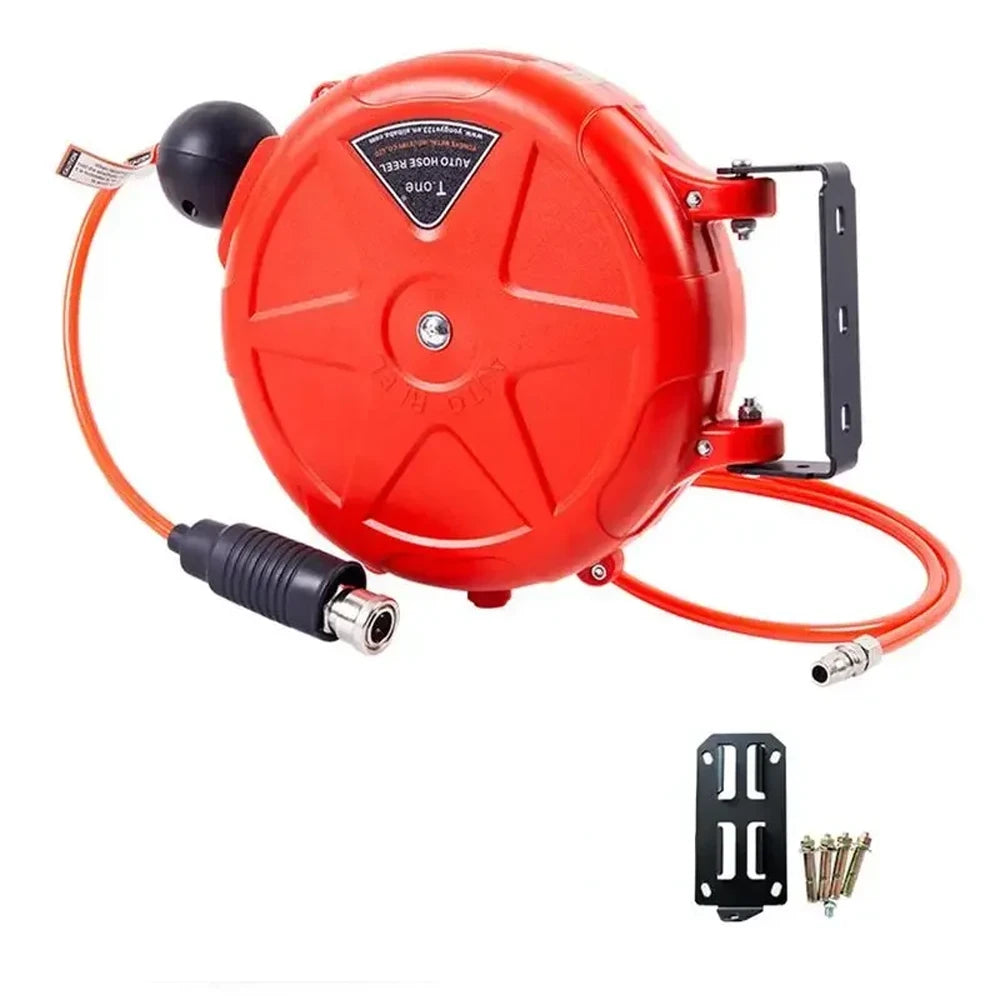 10M Auto-Rewind Air Hose Reel – Wall Mounted with Swivel Bracket & Quick Coupler