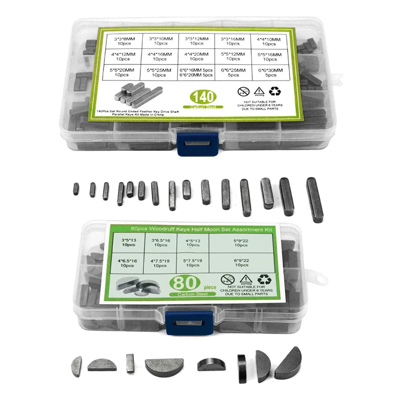 Carbon Steel Parallel Key & Woodruff Key Assortment Kit | M3–M6 | 80pc or 140pc