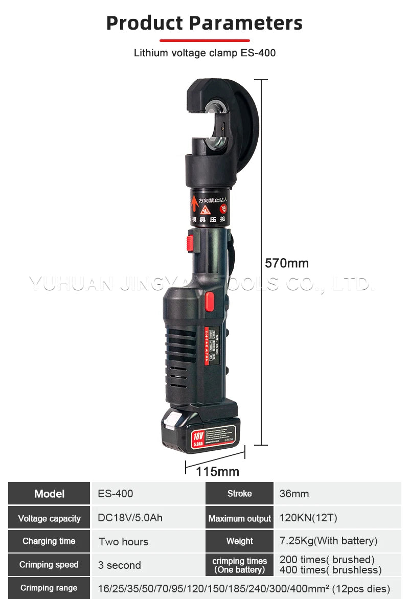 Electric Hydraulic Crimping Tool Kit | 12 Dies | 6T & 12T Models | 6AWG–800MCM