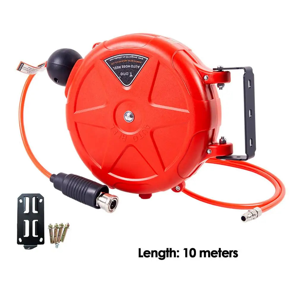 10M Auto-Rewind Air Hose Reel – Wall Mounted with Swivel Bracket & Quick Coupler