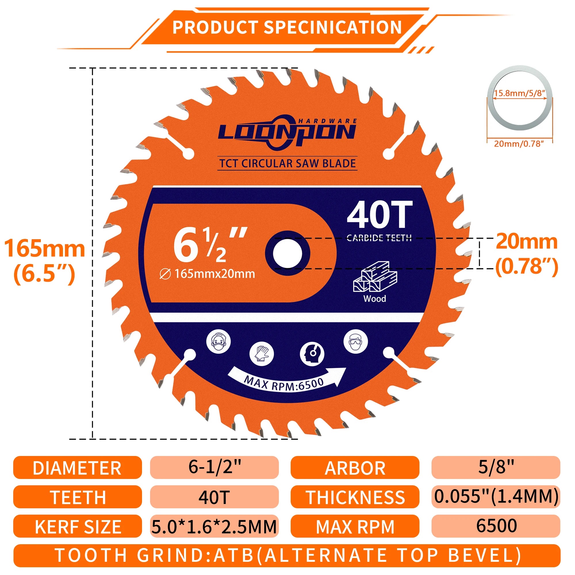 LOONPON TCT Circular Saw Blade – 125/165/216/254mm 40/60/80T Wood Cutting