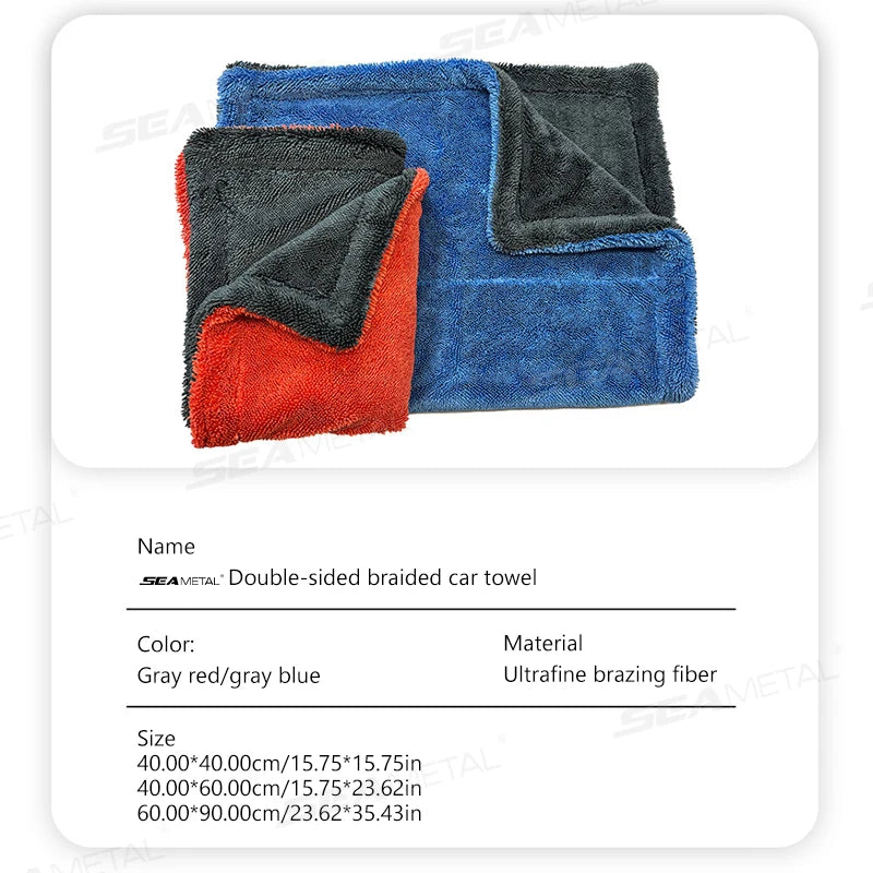 SEAMETAL 1200GSM Microfiber Car Detailing Towel | Ultra-Soft Scratch-Free | 3 Sizes | Gray, Red & Blue