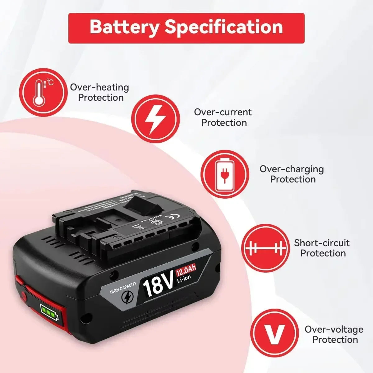 Bosch 18V Compatible Lithium-Ion Battery – 8.0Ah / 10.0Ah / 12.0Ah with BMS Protection | GBA18V BAT618