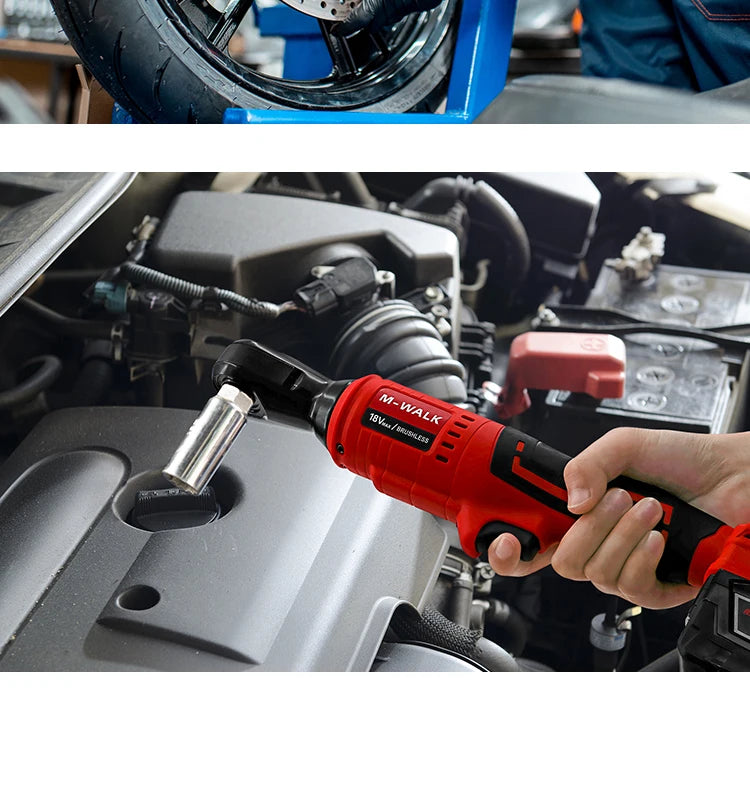 M-WALK 18V Cordless Brushless Ratchet Wrench – Right Angle, 80Nm, 1/2" & 3/8" Drive