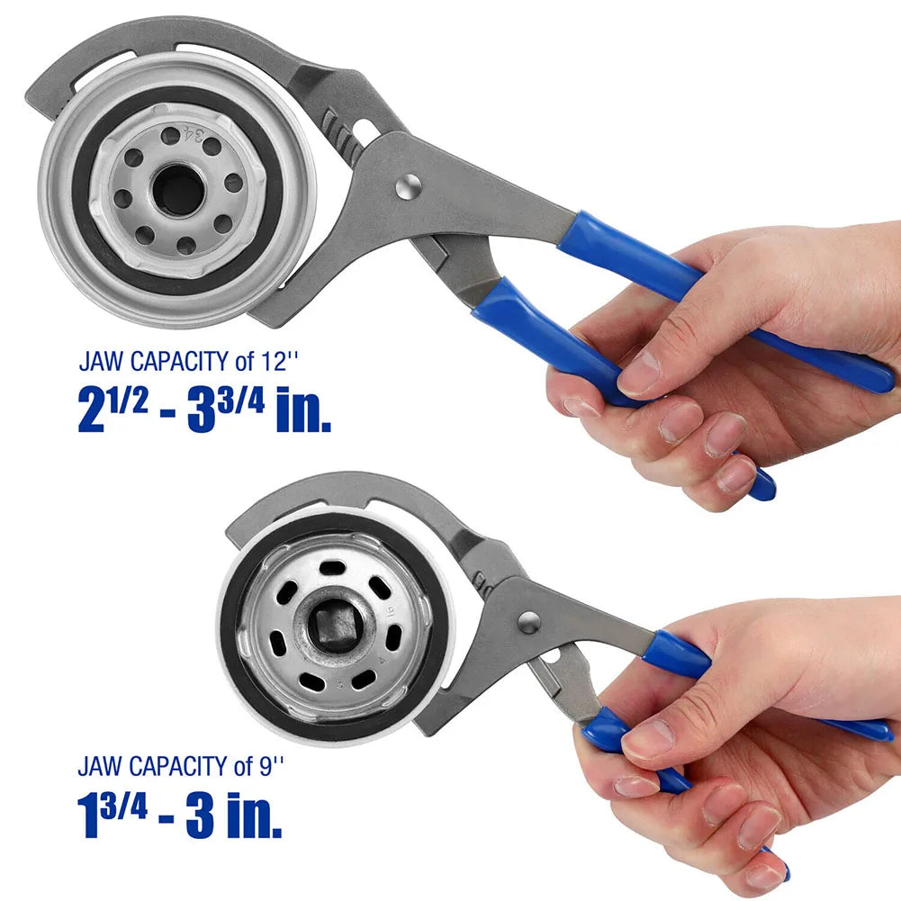 Oil Filter Pliers – Adjustable Clamp Wrench, 45# Steel, 9" or 12"