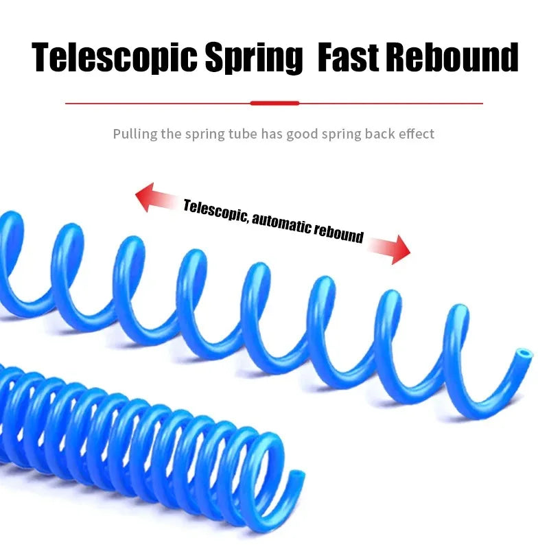 PU Spring Spiral Air Hose with Fittings – 6/9/12/15M Flexible Pneumatic Compressor Hose