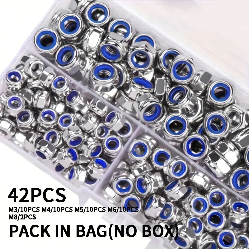 Hex Lock Nut Assortment M3–M10 – Galvanised Anti-Loosening Locknuts (40, 42, 200 or 220 Pack)