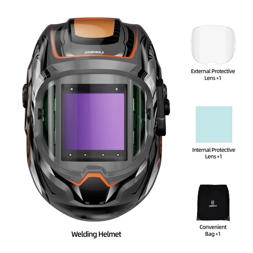 ANDELI Auto-Darkening Welding Helmet | 6 Arc Sensors | 1/1/1/2 Optic | Large View | CE Certified