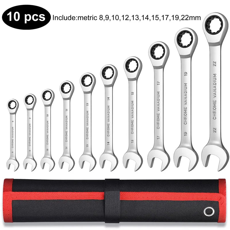 Venmess 12-Point Ratcheting Wrench Set – CR-V 72-Tooth 5° Swing Metric 8-22mm