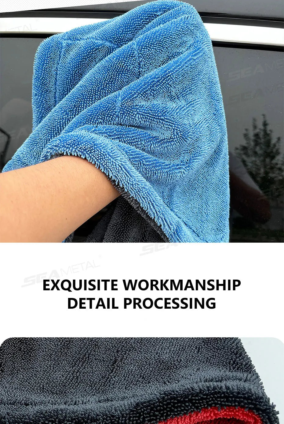 SEAMETAL 1200GSM Microfiber Car Detailing Towel | Ultra-Soft Scratch-Free | 3 Sizes | Gray, Red & Blue