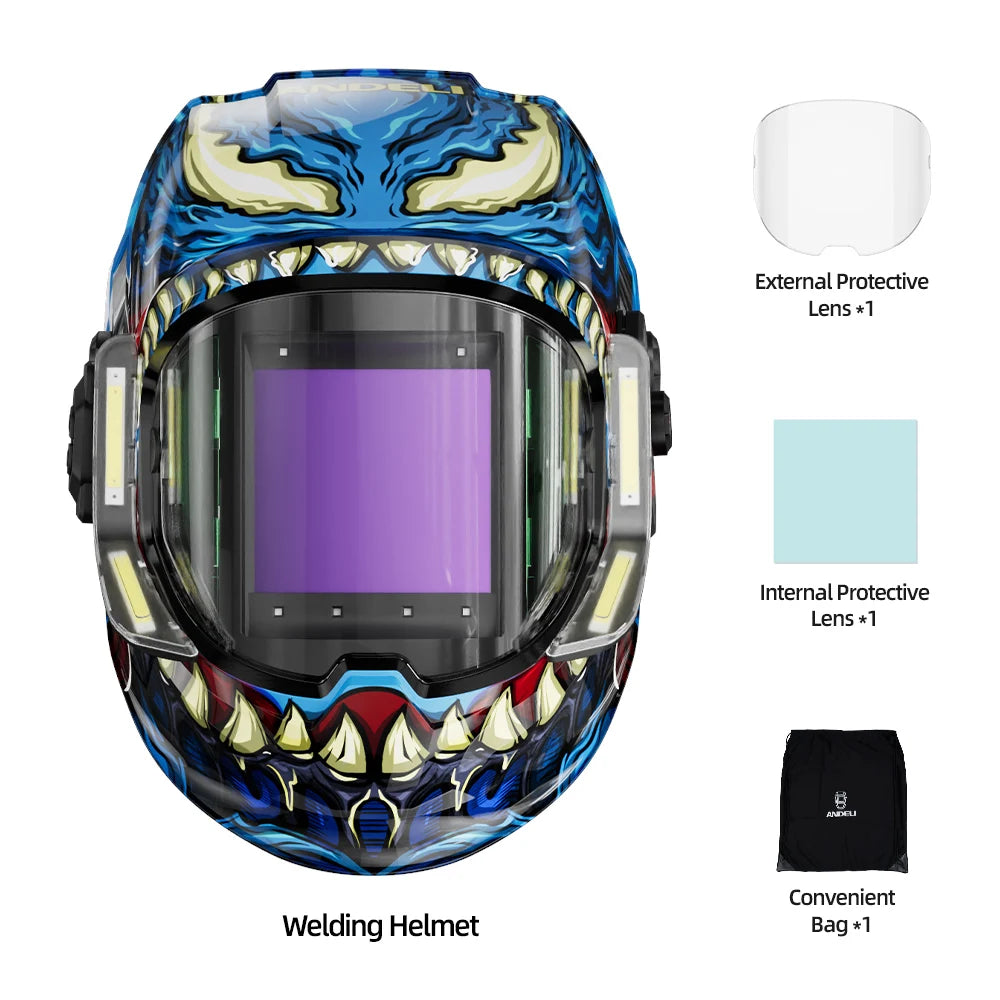 ANDELI Auto-Darkening Welding Helmet | 6 Arc Sensors | 1/1/1/2 Optic | Large View | CE Certified