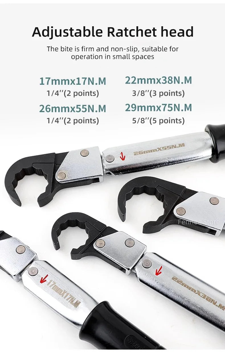 High-Precision Ratchet Torque Wrench Set – Open Type, Air Conditioning & Spark Plug Repair (17–29mm)