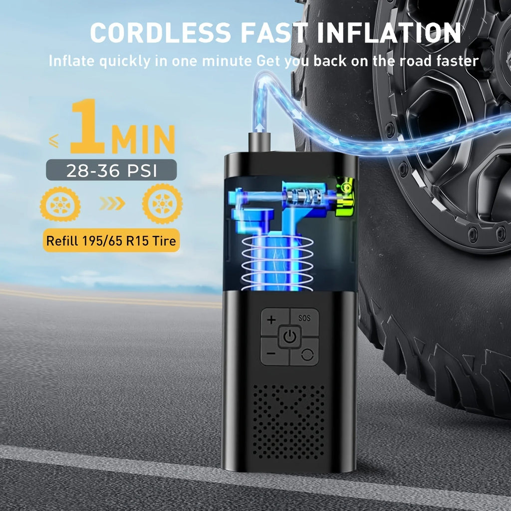 Cordless Portable Tyre Inflator 150PSI – 3x Faster with Digital Gauge for Car, Bike & Motorcycle