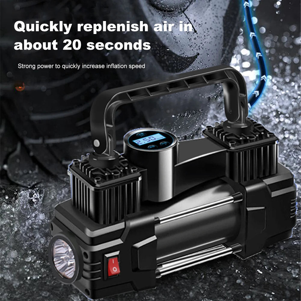 Shunmaii 12V 150PSI Dual Cylinder Tyre Inflator – Heavy Duty Electric Air Pump with LED Light