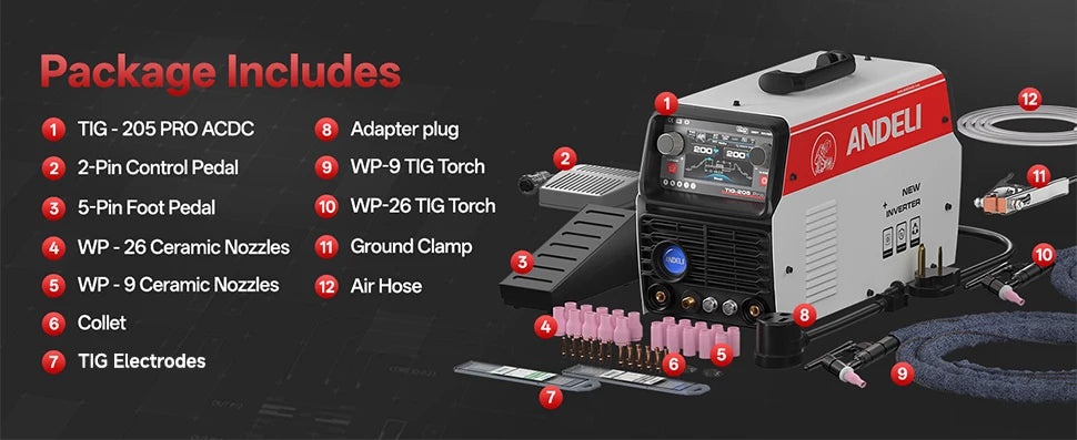 ANDELI TIG-205PRO 200A AC/DC Multiprocess TIG Welder with Pulse