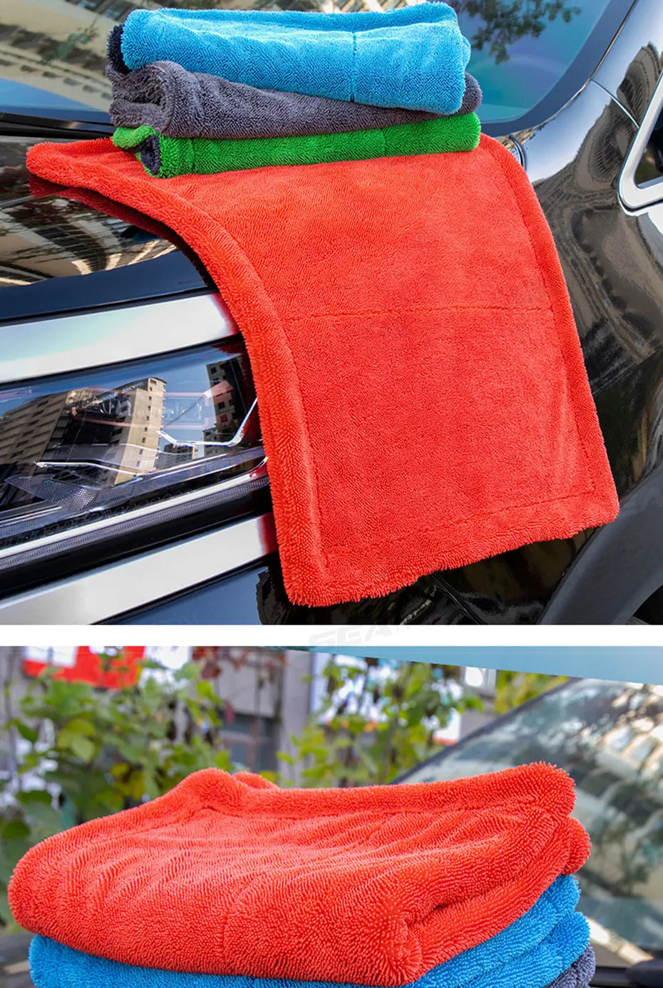 SEAMETAL 1200GSM Microfiber Car Detailing Towel | Ultra-Soft Scratch-Free | 3 Sizes | Gray, Red & Blue