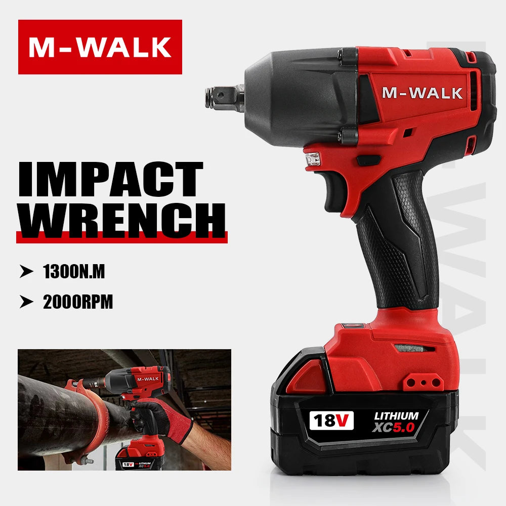 M-WALK 18V Brushless Cordless Impact Wrench – 1300Nm, 1/2" Drive, Milwaukee M18 Compatible (Tool Only)