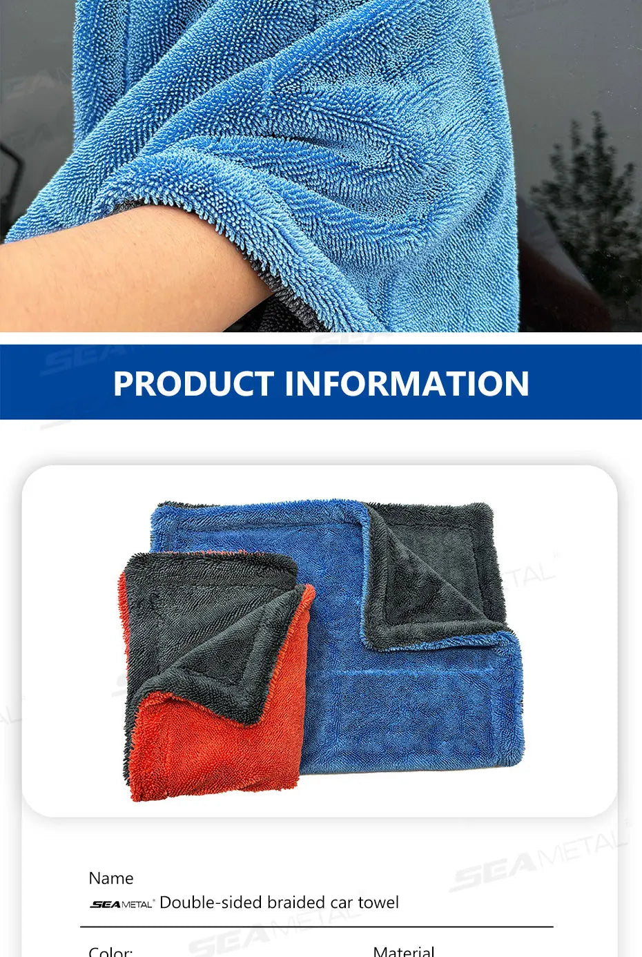SEAMETAL 1200GSM Microfiber Car Detailing Towel | Ultra-Soft Scratch-Free | 3 Sizes | Gray, Red & Blue