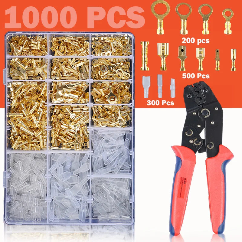Insulated Crimp Terminal & Spade Connector Kit – 2.8/6.3mm (135 to 1000pcs)