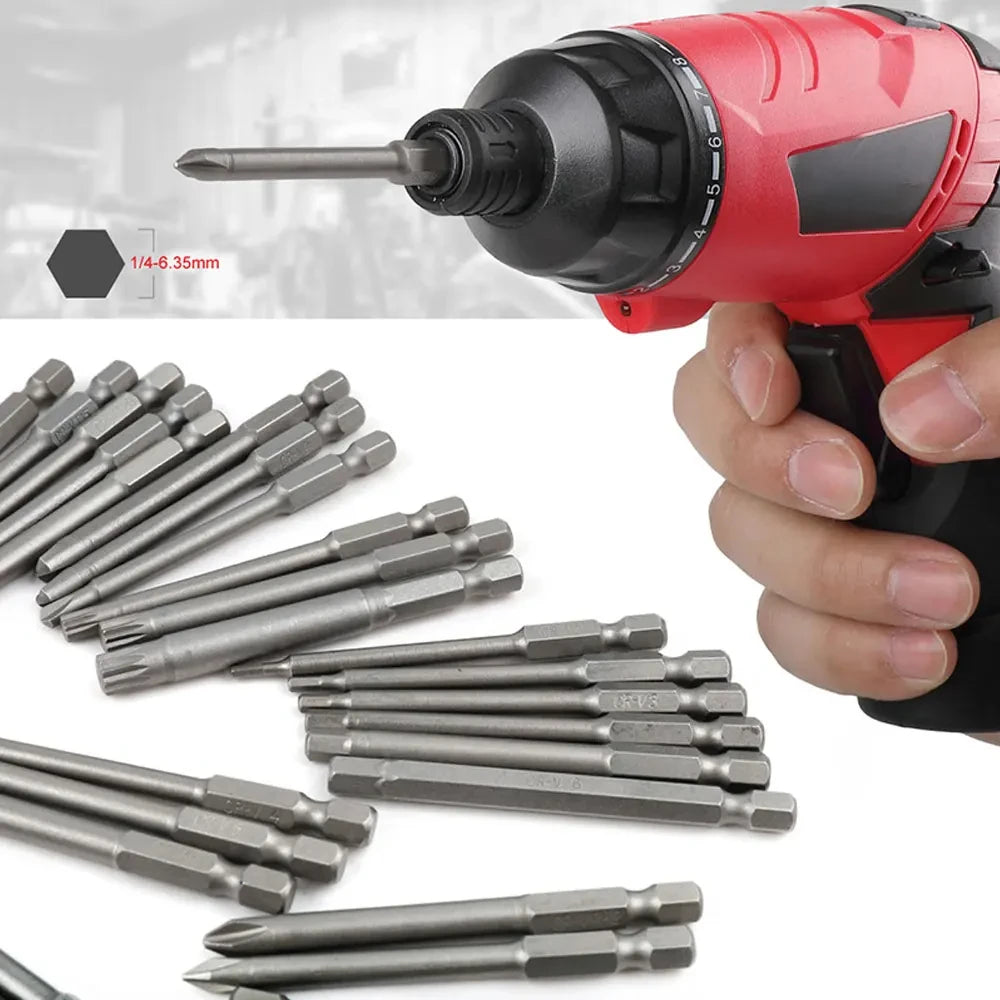 50pc 75mm Extra Long Screwdriver Bit Set – CR-V Torx, Hex, Phillips, Security Bits with Magnetic Holder & Case