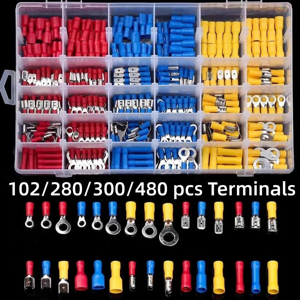 Insulated Wire Connector Kit – Assorted Crimp Terminals & Spade Connectors, 102–480pc
