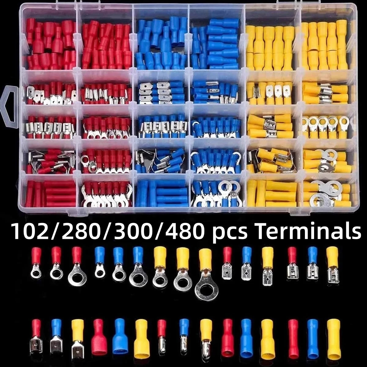Insulated Wire Connector Kit – Assorted Crimp Terminals & Spade Connectors, 102–480pc
