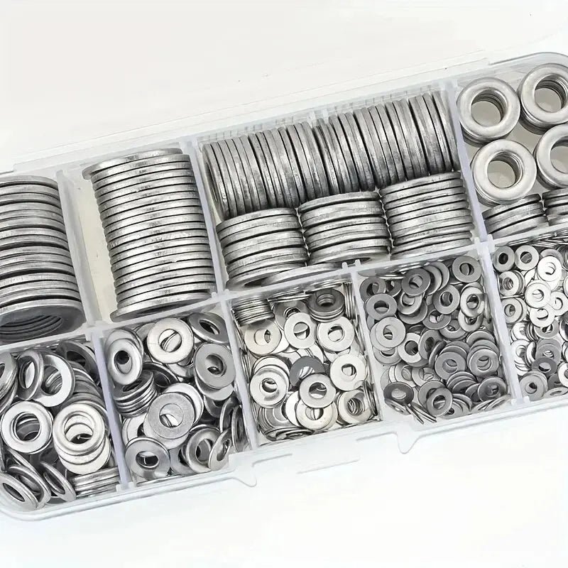 304 Stainless Steel Flat Washers Assortment Kit – 360pc or 580pc, Corrosion Resistant