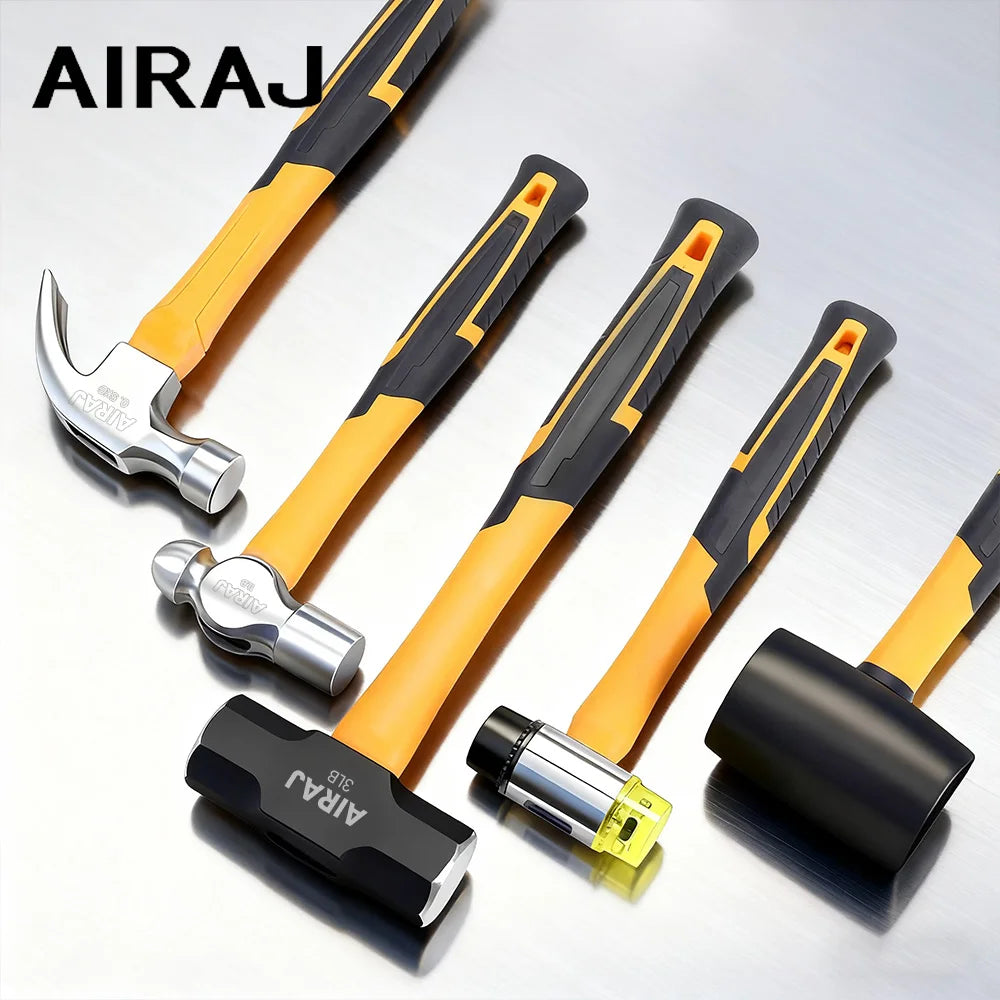 AIRAJ Multifunctional Hammer Set – Shock Reduction Grip | Octagonal, Claw, Rubber Mallet