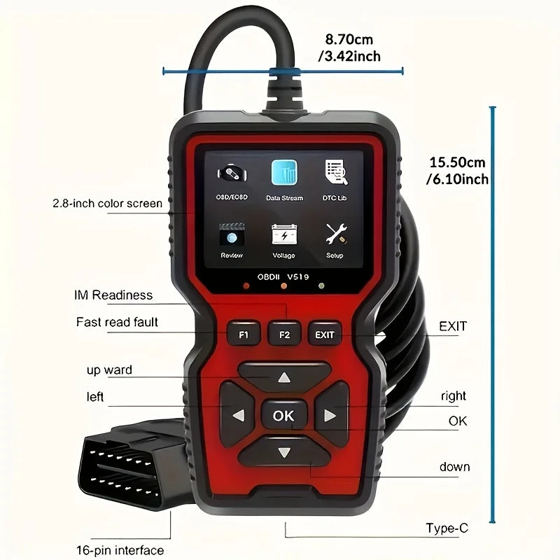 V519 OBD2 Scanner – USB-Powered Automotive Diagnostic Tool with Real-Time Data & Fault Code Reader