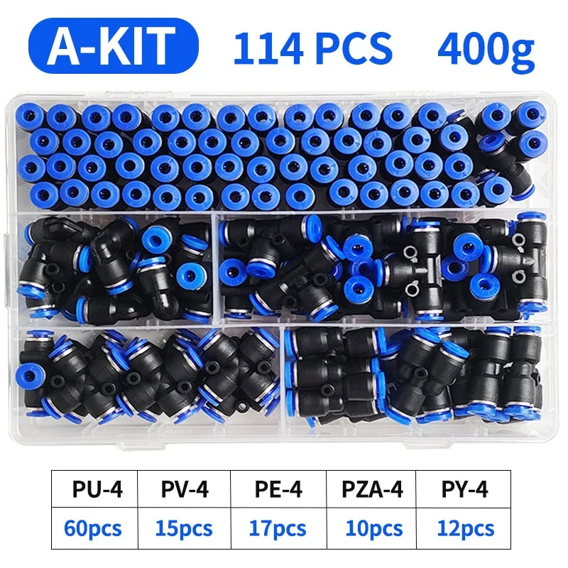 4mm Pneumatic Fittings Kit – 114-Piece Quick-Release Air Hose Connectors (1 or 5 Box)