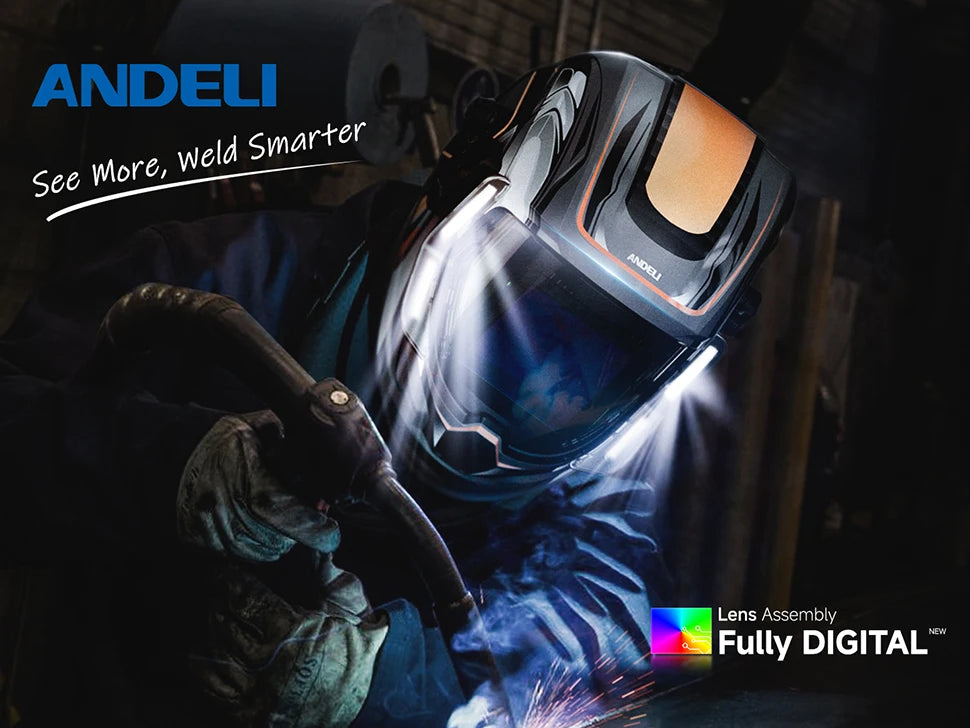 ANDELI Auto-Darkening Welding Helmet | 6 Arc Sensors | 1/1/1/2 Optic | Large View | CE Certified