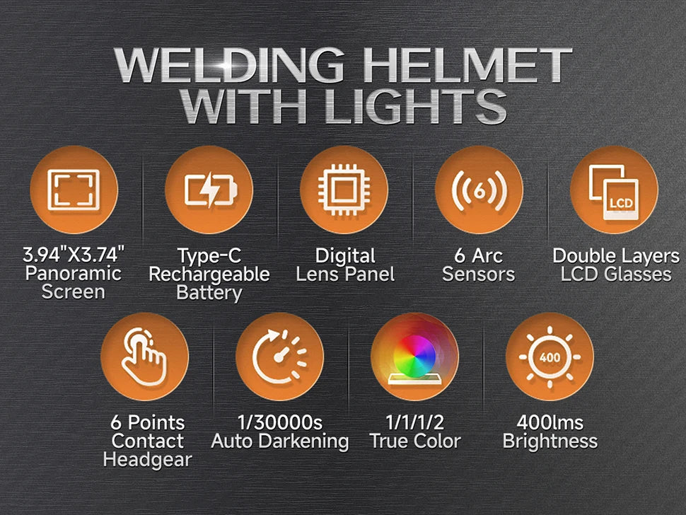ANDELI Auto-Darkening Welding Helmet | 6 Arc Sensors | 1/1/1/2 Optic | Large View | CE Certified