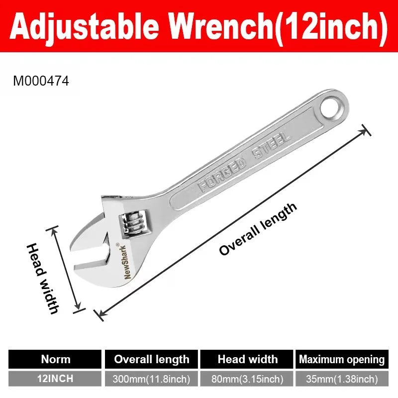 Adjustable Wrench | CR-V Steel | Long Handle Universal Spanner | 6"-12" Sizes