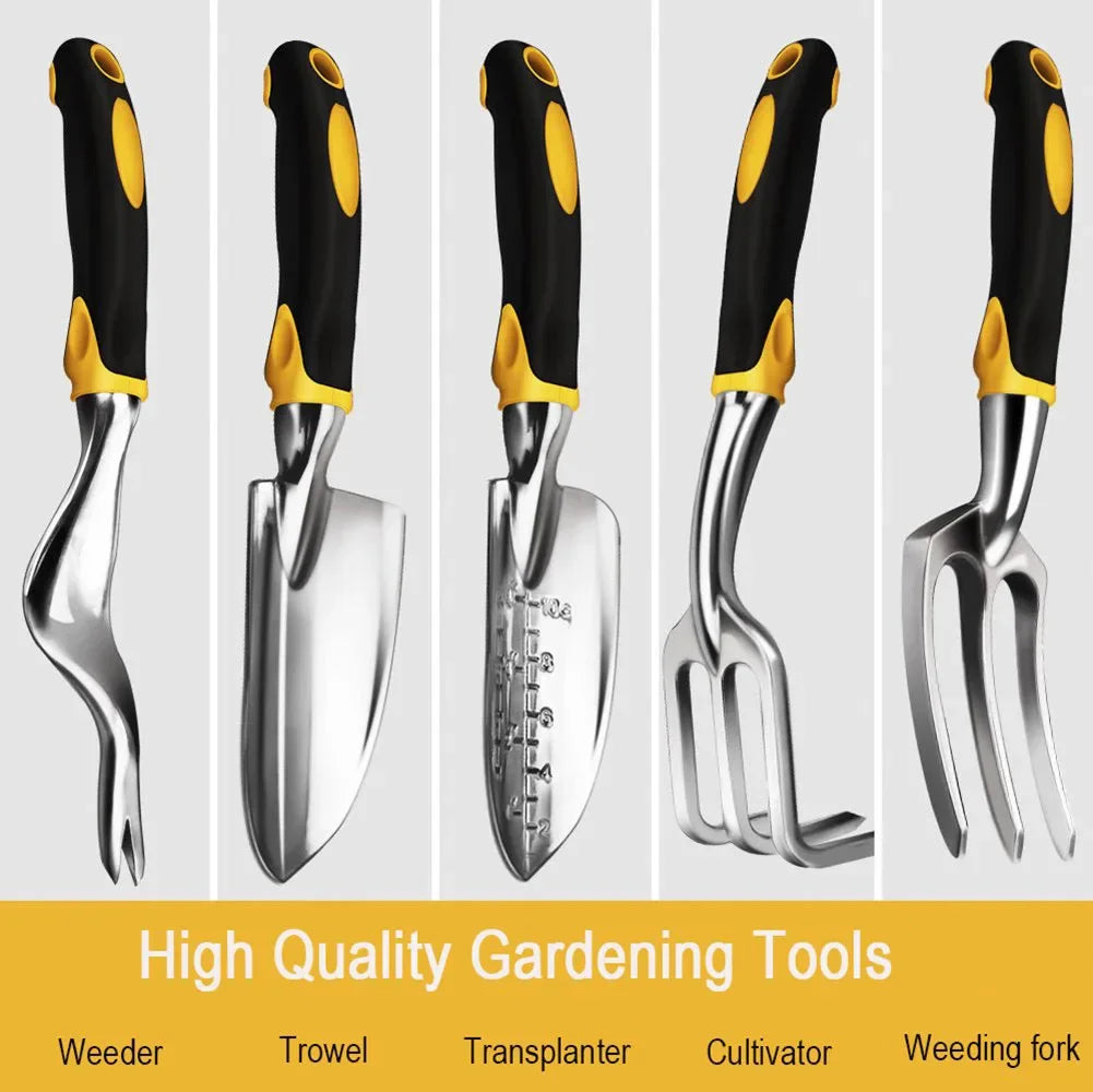FATCOOL Garden Hand Tools | Trowel, Transplanter, Cultivator, Weeder & Fork | Ergonomic Handle | Individual or 5-Piece Set