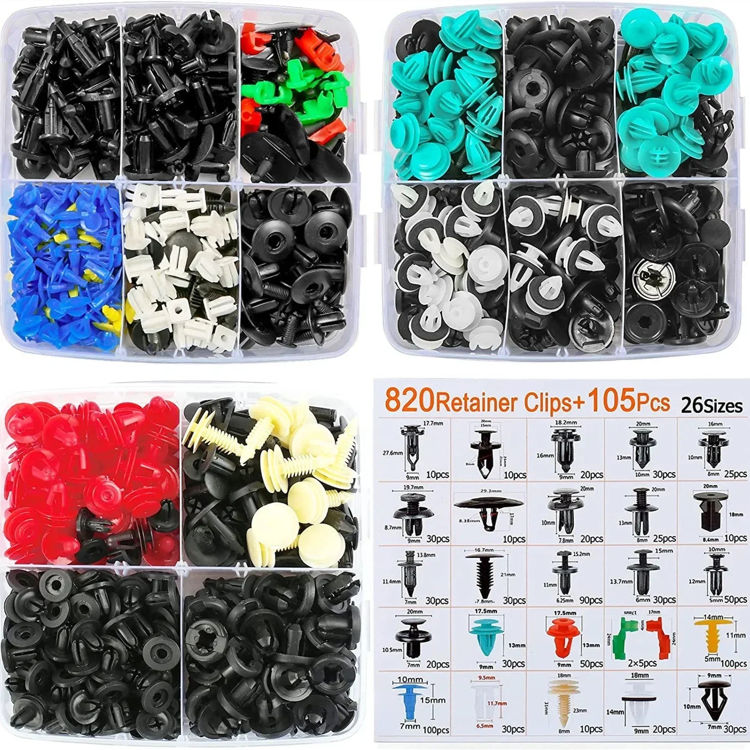 Car Fastener Clip Kit – Push Retainer Pins & Rivets (100 to 925 pcs)