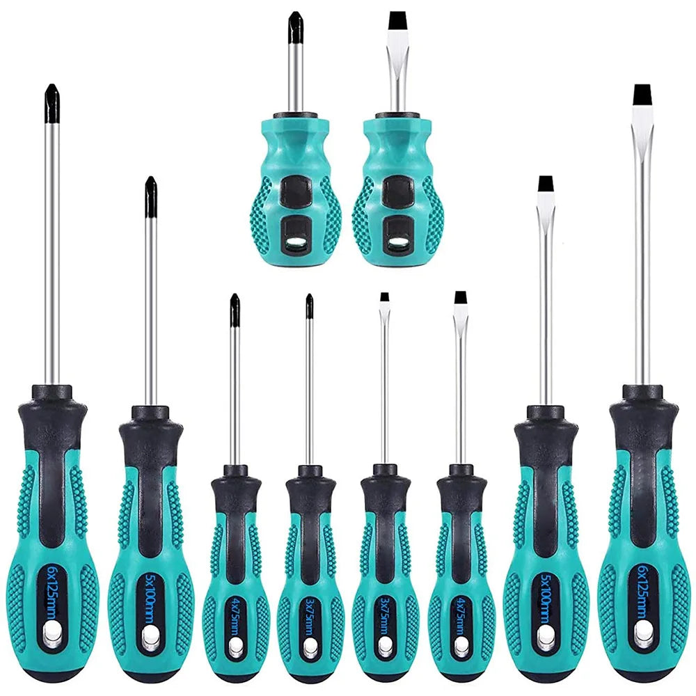 10pc Magnetic Screwdriver Set – Chrome Vanadium Phillips & Flat Head with Non-Slip Handle