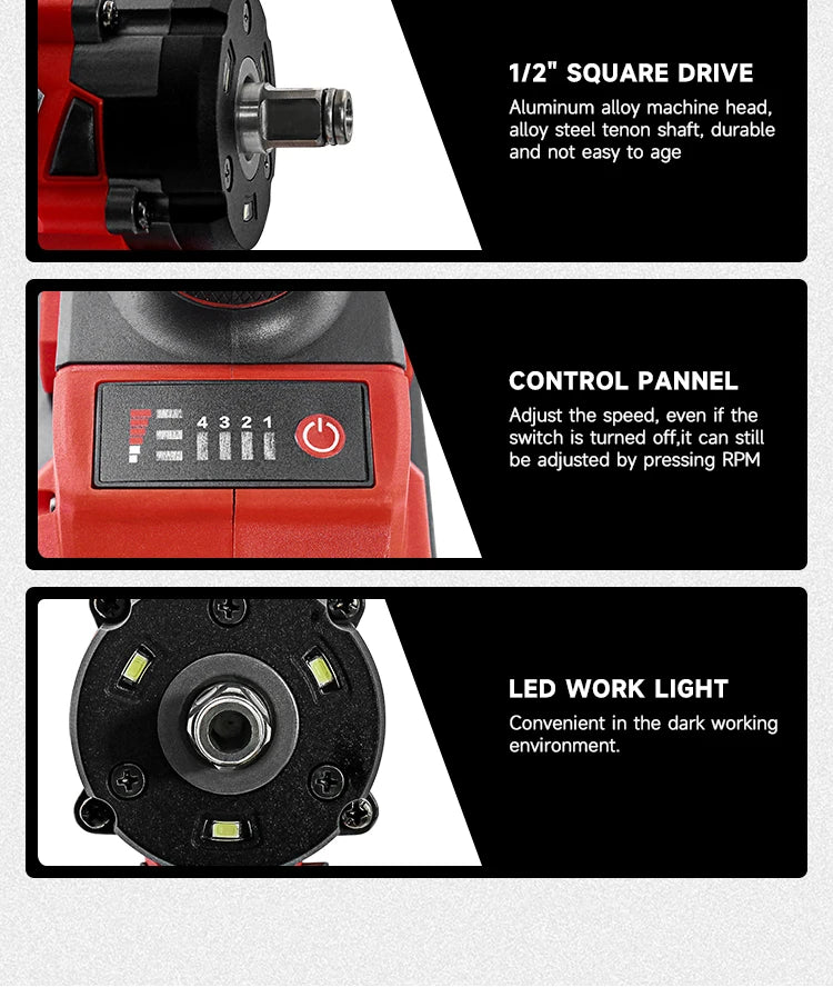 M-WALK 18V Brushless Cordless Impact Wrench – 300Nm, 1/2" Drive, 4-Speed, Milwaukee M18 Compatible (Tool Only)