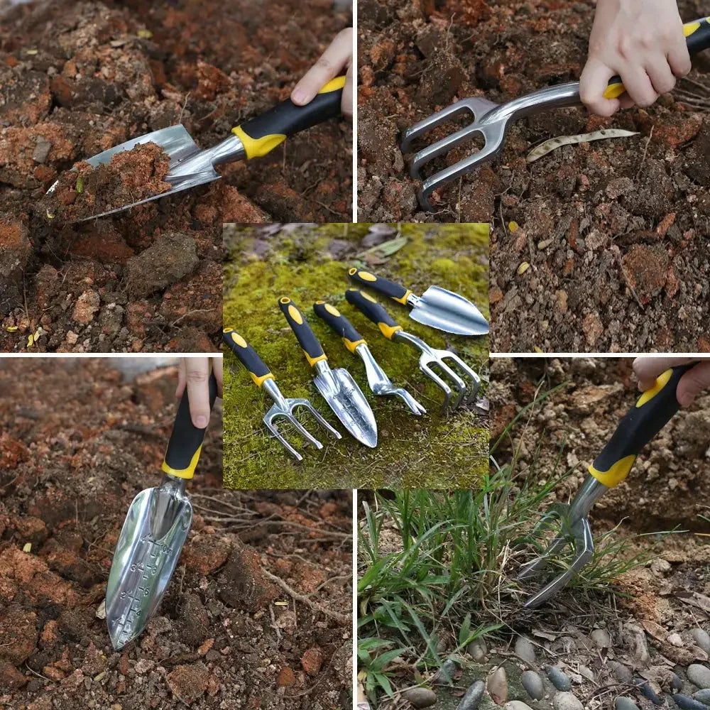 FATCOOL Garden Hand Tools | Trowel, Transplanter, Cultivator, Weeder & Fork | Ergonomic Handle | Individual or 5-Piece Set