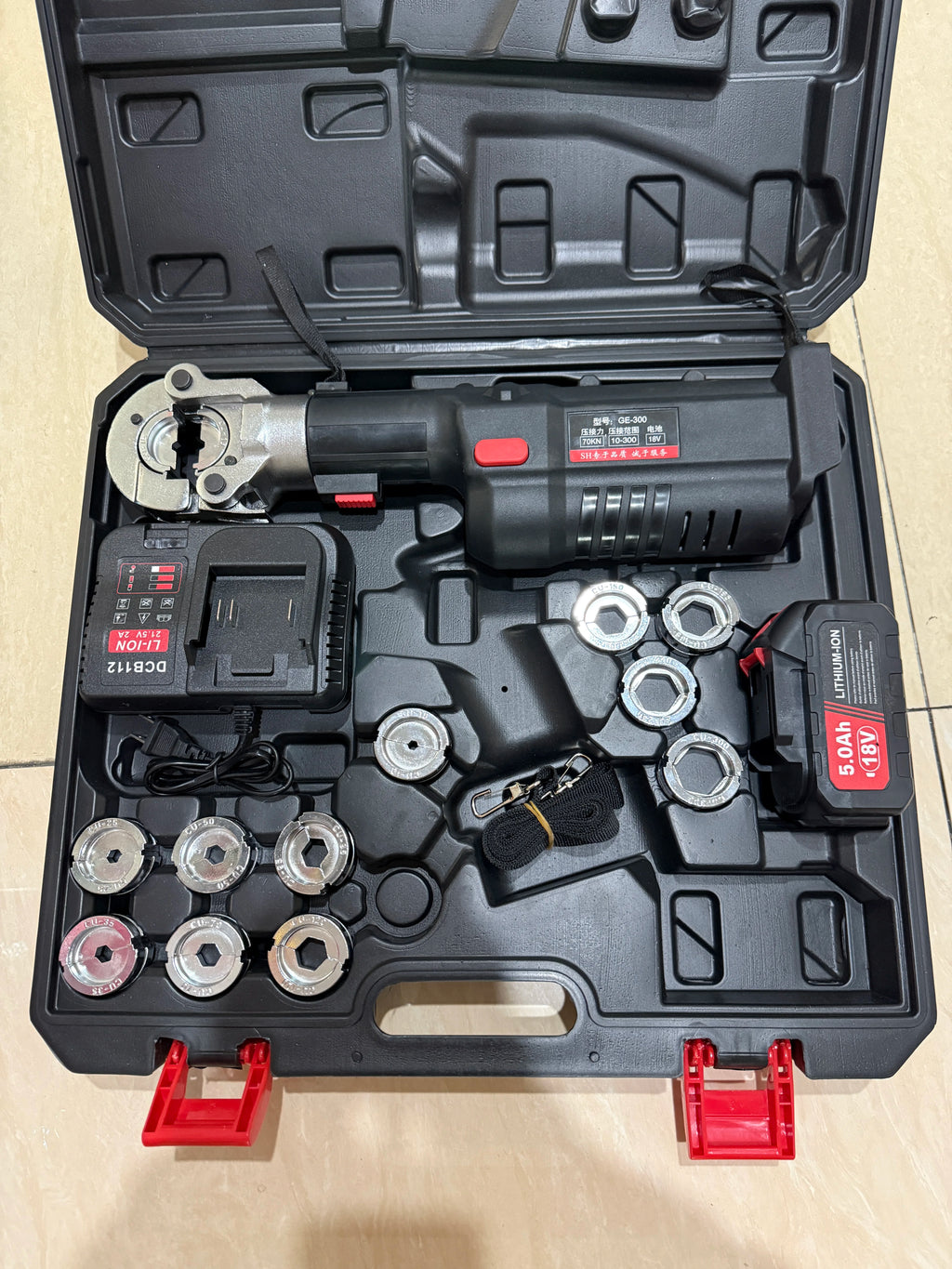 Electric Hydraulic Crimping Tool Kit | 12 Dies | 6T & 12T Models | 6AWG–800MCM