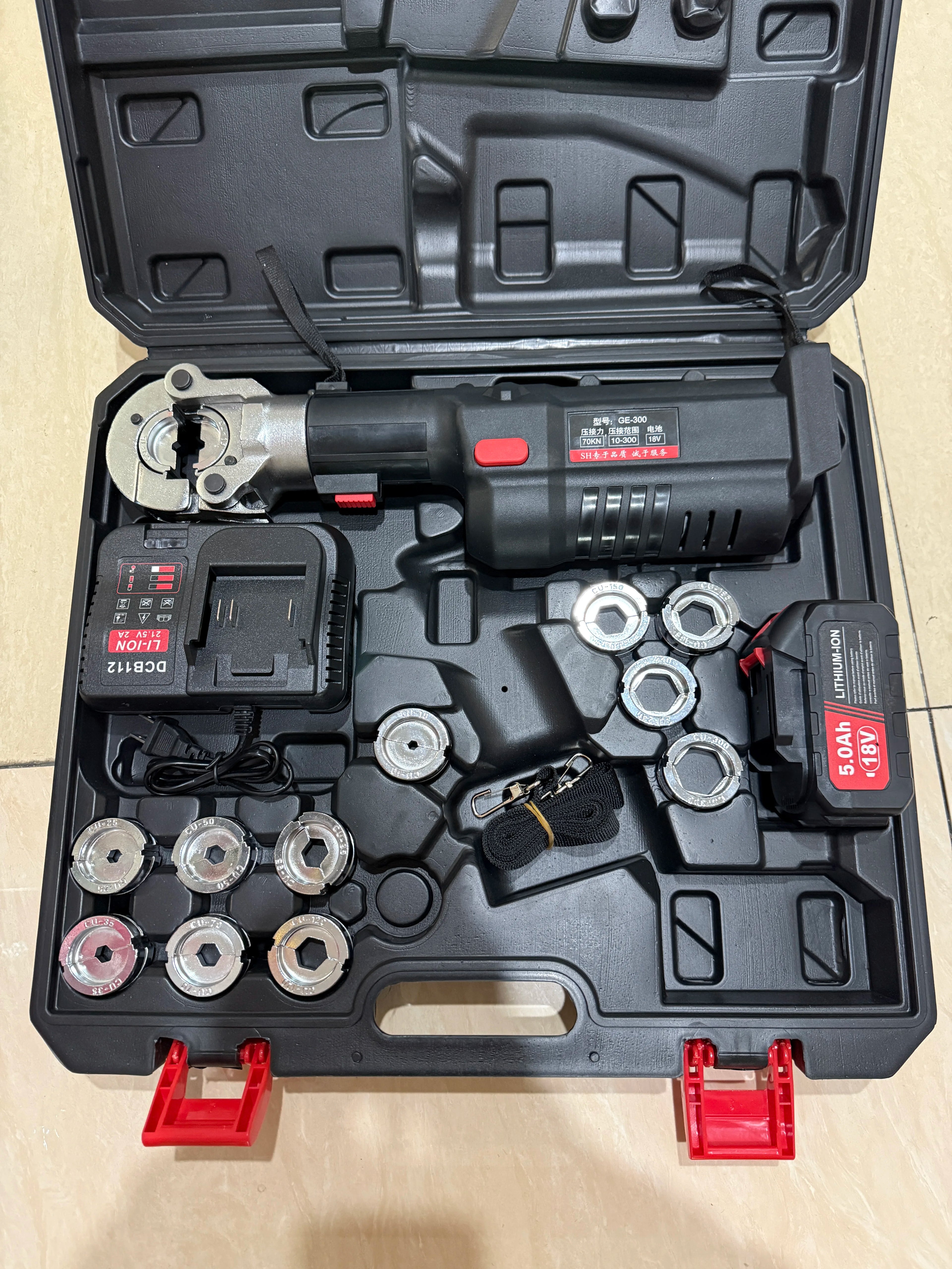 Electric Hydraulic Crimping Tool Kit | 12 Dies | 6T & 12T Models | 6AWG–800MCM